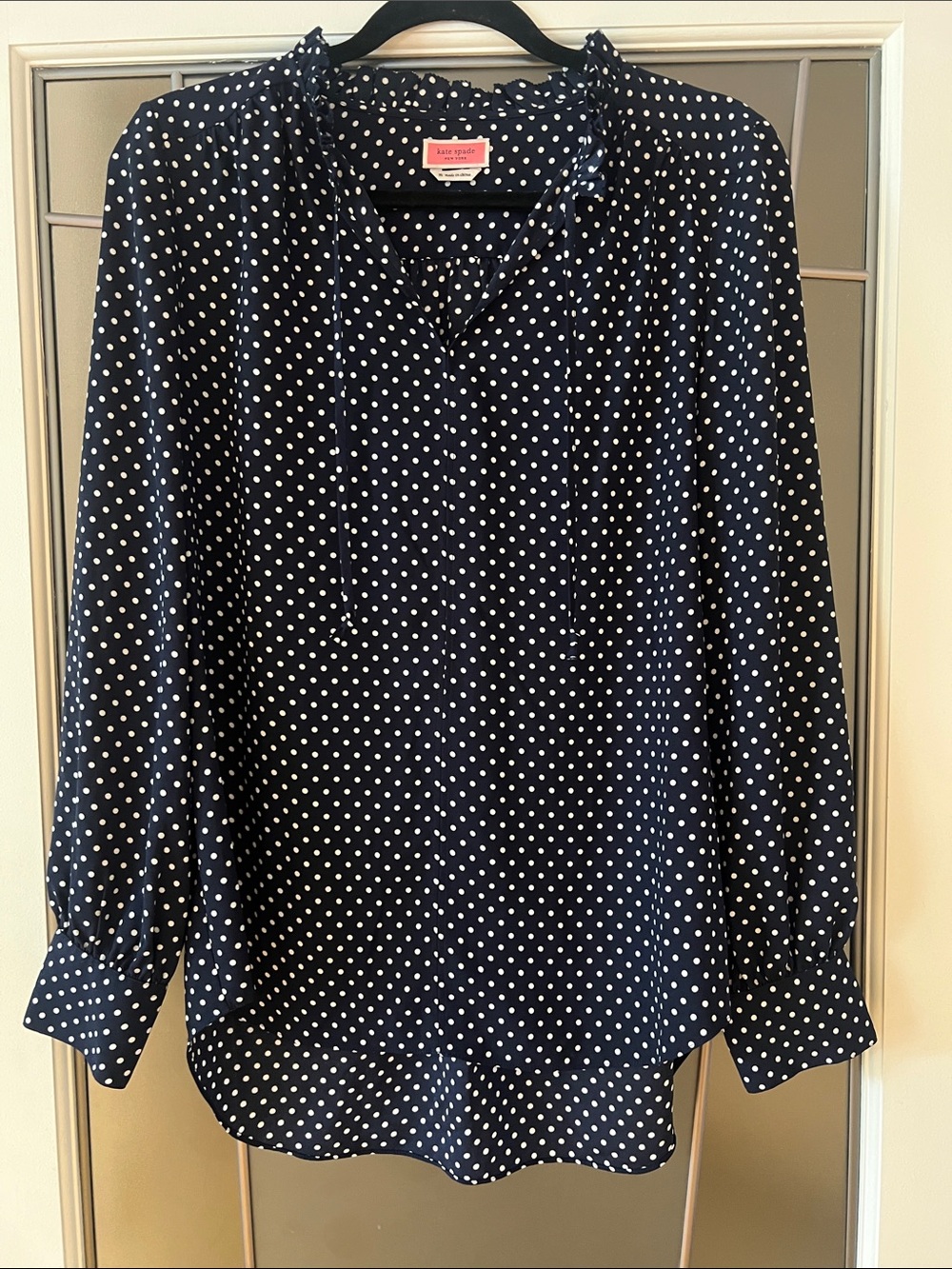 Kate Spade Navy White Polka Dot Blouse Medium - Picture 2 of 8